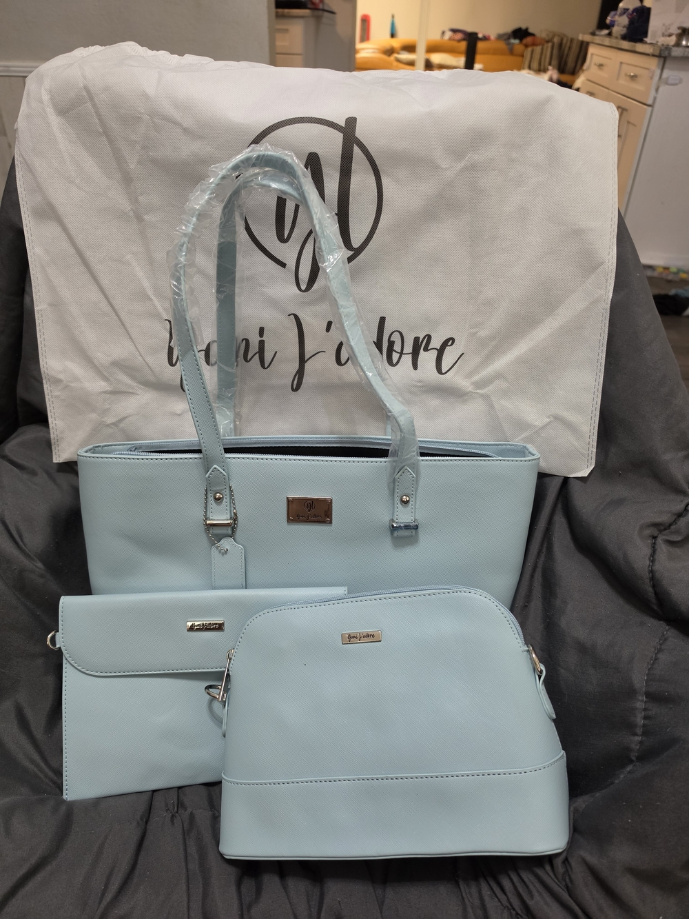 Light Blue 3-Piece Tote and Pouches Set - Picture 16 of 16